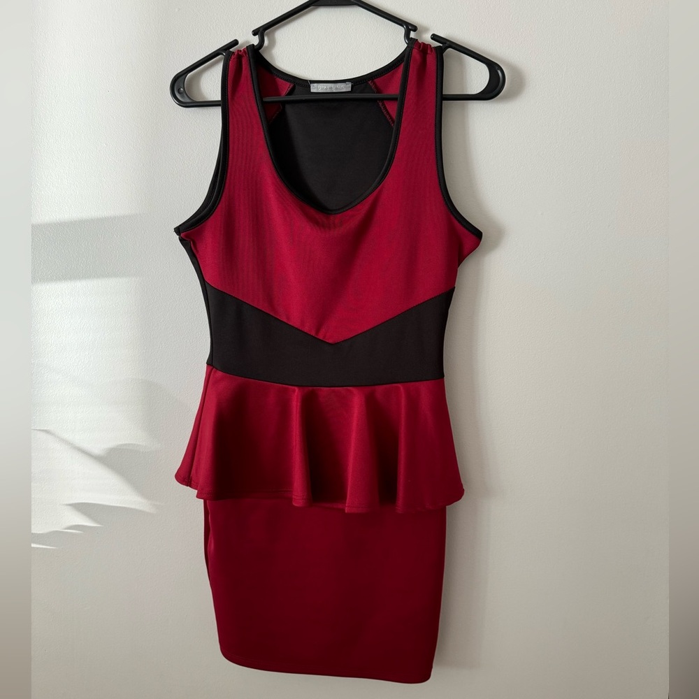Red and black body con dress